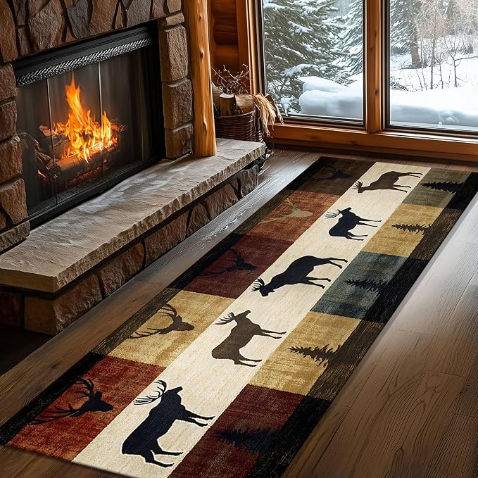 Colorful Elk Pine Tree Bohemian Hallway Rug 4x12ft - Image 4