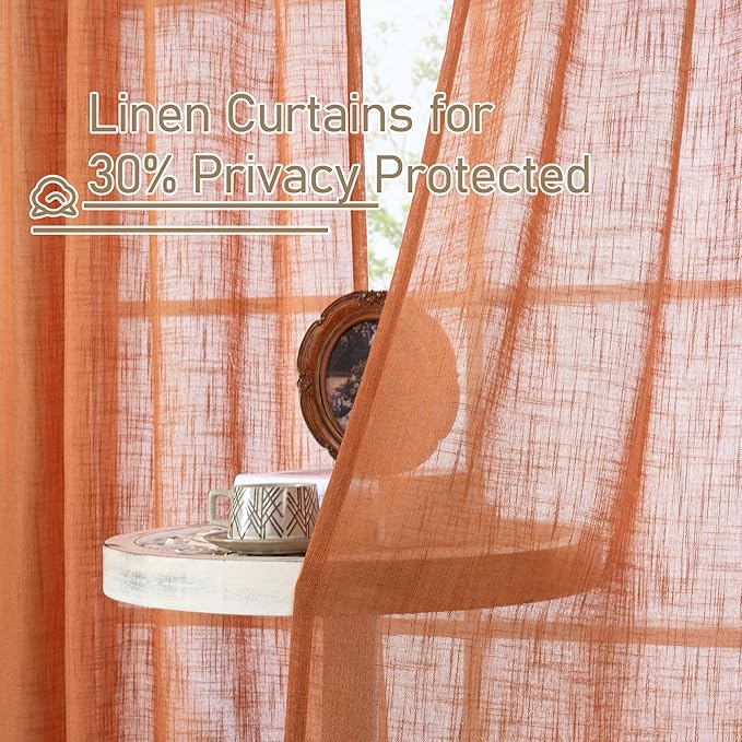 LAMIT Semi Sheer Linen Curtains 45 Inches Long, Light Filtering Panels Back Tab - Image 5