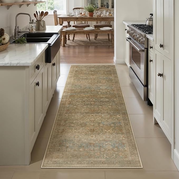 Vintage Runner Rug 2x8 Washable Hallway Carpet Non Slip Long Brown Bedroom Low - Image 5