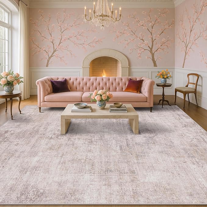 Modern Pink Abstract Area Rugs 9x12 by HazoHaus