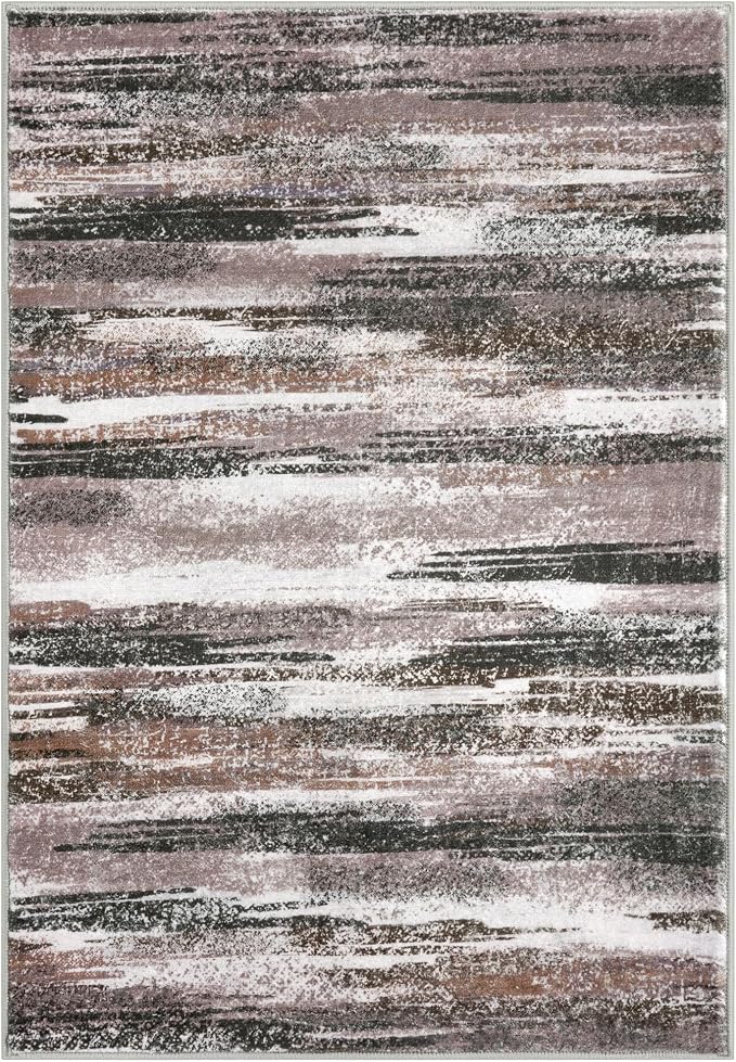 Modern Abstract Runner Rug 2x10, Dark Light Brown White Washable Long Kitchen - Image 9