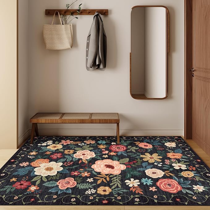 DUKINO 4x6 Feet Office Chair Mat, Lightweight Non Slip Washable Floral Area Rug - Image 2