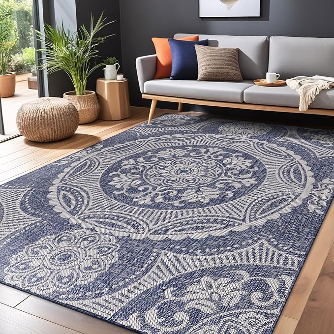 Medallion Outdoor Rug 9x12 Washable Outside Carpet - Image 5