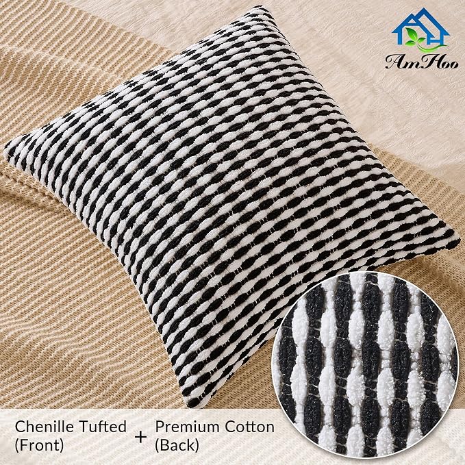 AmHoo Set of 2 Boho Chenille Pillow Cover Decorative Tufted Pillowcase - Image 4