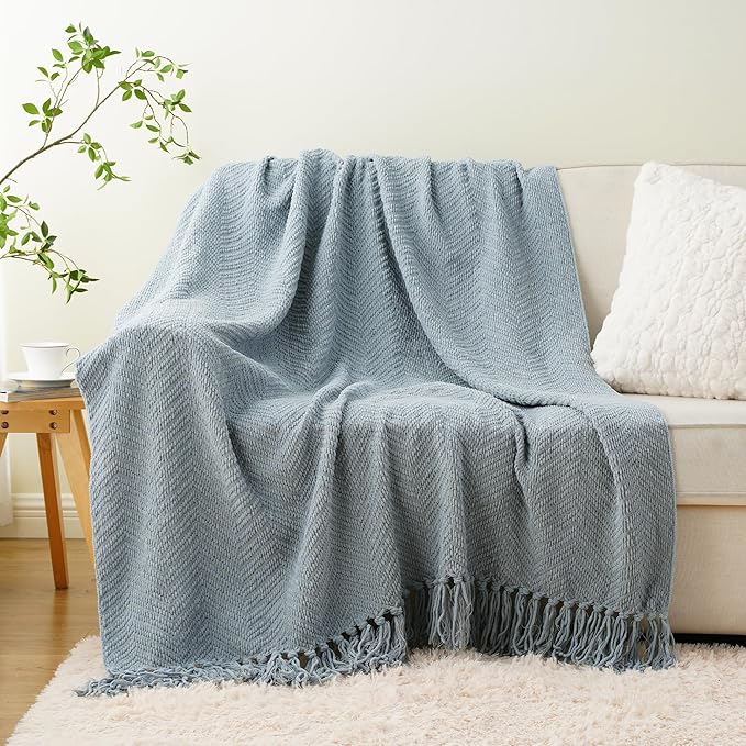 BATTILO HOME Bluish Grey Chenille Throw Blanket - Image 3
