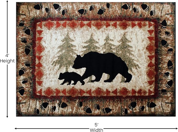 Masada Rugs, Cabin Lodge Area Rug Bear and Cub Scene - Image 2