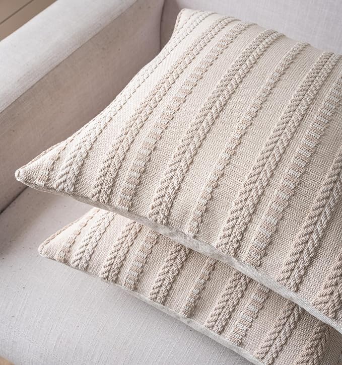 Boho Throw Pillow Covers 22x22 Inch Set of 2, Farmhouse Decorative Couch Pillow - Image 2