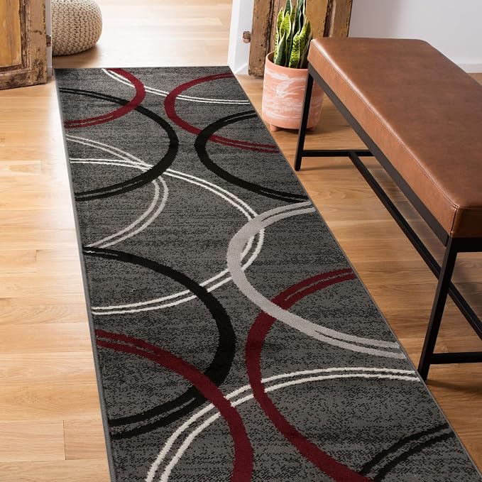 Rugshop Modern Wavy Circles Design Non-Shedding Runner Rug, Carpet - Image 9
