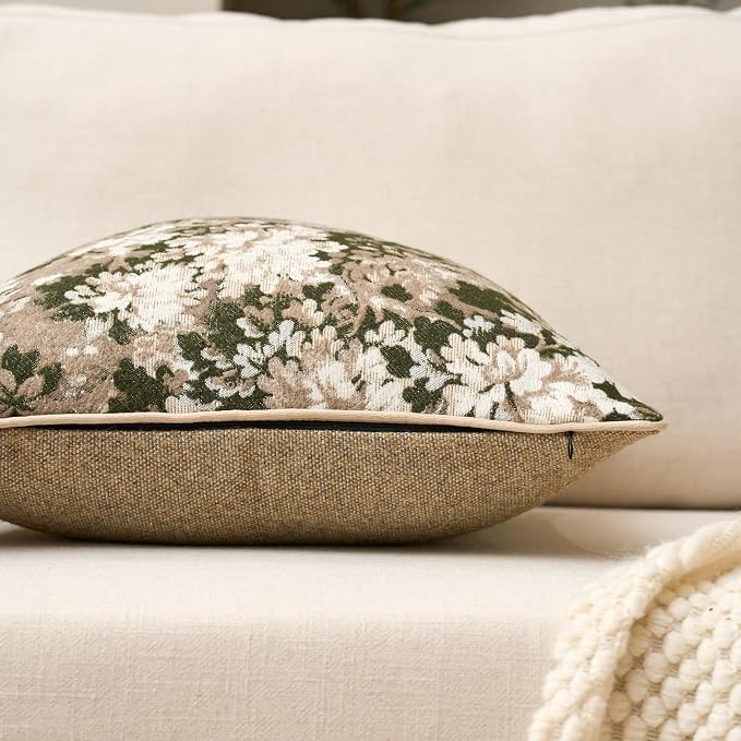 Yangest Neutral Floral Pillow Cover 20 x 20 Inches, Vintage Chenille Square - Image 3