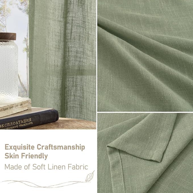 LAMIT Sage Green Linen Curtains 63 Inch - Image 6
