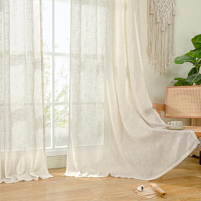 LAMIT Light Filtering Natural Linen Curtains 63 inches Long, Ivory Cream Linen - Image 8
