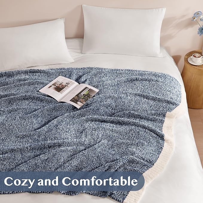 WRENSONGE Throw Blanket Cationic Dyeing Navy Blue Soft Cozy Fluffy Warm Hand - Image 4