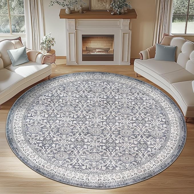 jinchan Round Rug 8ft Washable Circle Soft Rug by JINCHAN