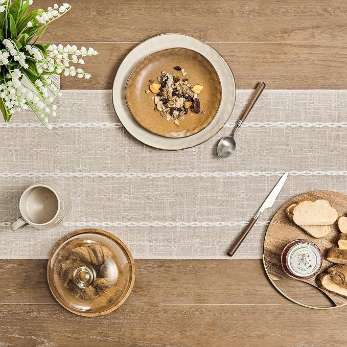ZeeMart Farmhouse Braided Striped Table Runner, Rustic Cream Table Runners 36 - Image 4
