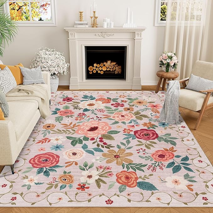 DUKINO 8x10 Area Rug, Floral Rugs by DUKINO
