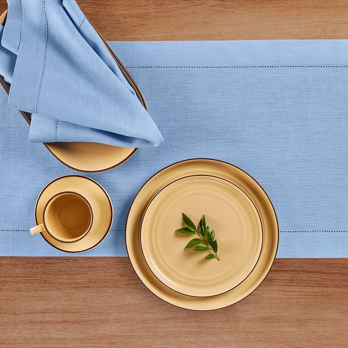 Solino Home Linen Cornflower Blue Table Runner 90 Inches Long - Image 3
