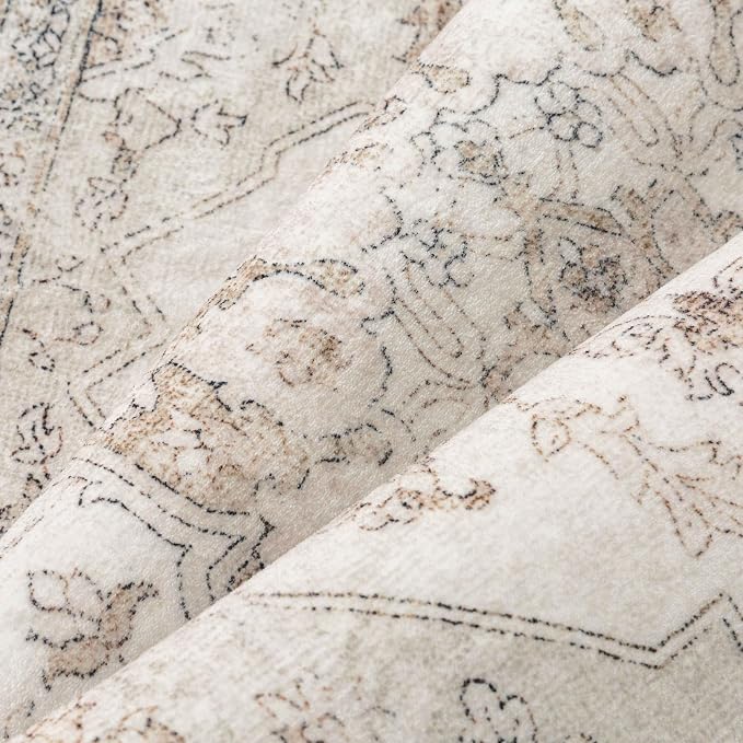 Beige Runner Rug 2x5 Washable Vintage Carpet Hallway Kitchen Soft Retro Low - Image 9