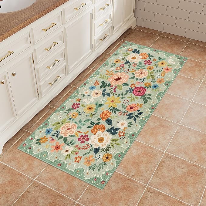 DUKINO 2x4 Rug for Entryway, Washable Kitchen Floral Runner Rug - Image 3