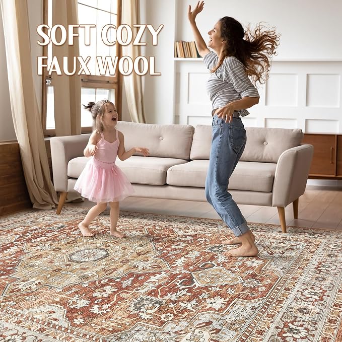 9x12 Area Rug Living Room: Machine Washable Boho Large Vintage Soft Rugs Stain - Image 3