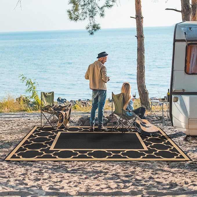 GENIMO Outdoor Rug 9' x 12' Patio Waterproof, Foldable Reversible Plastic Straw - Image 4