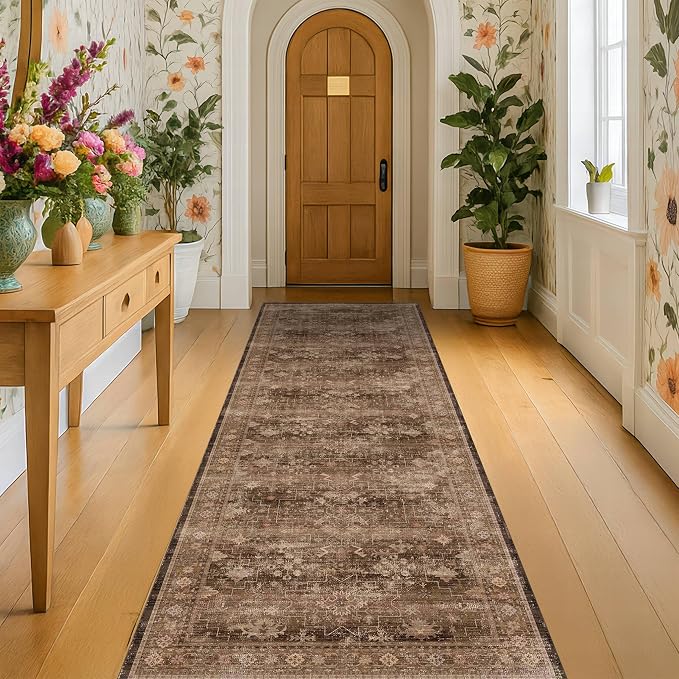 Brown Boho Washable 2x6 Runner Rugs by HazoHaus