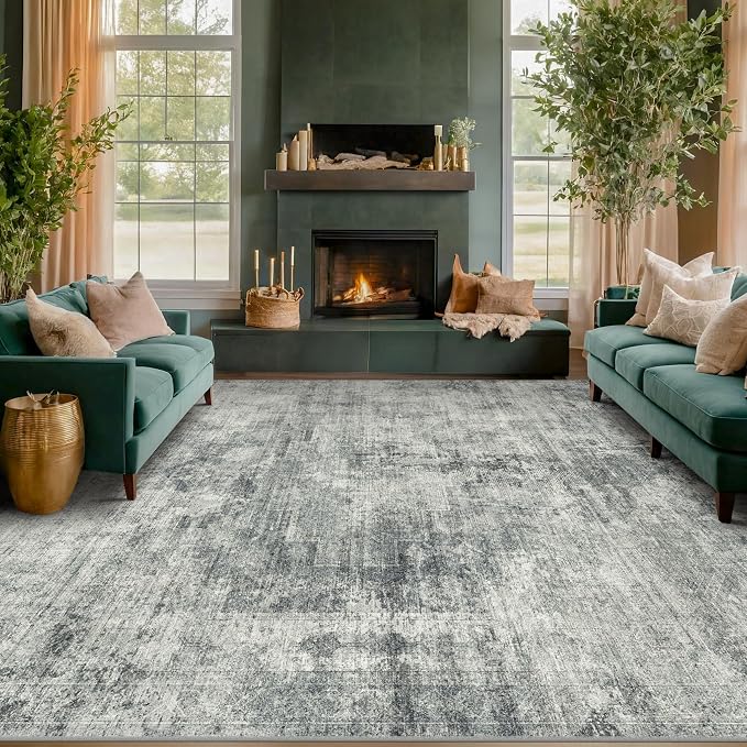 Farmhouse Gray and Blue Rugs for Living Room 8x10 by HazoHaus