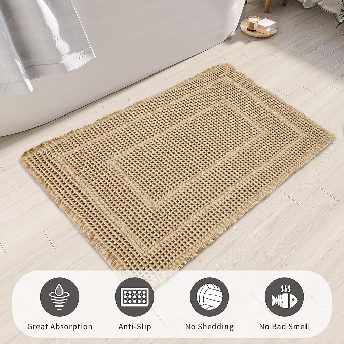 Bath Rugs Mat, Upgraded Waffle Bath mat, Super Absorbent Non Slip Bath Rugs - Image 3