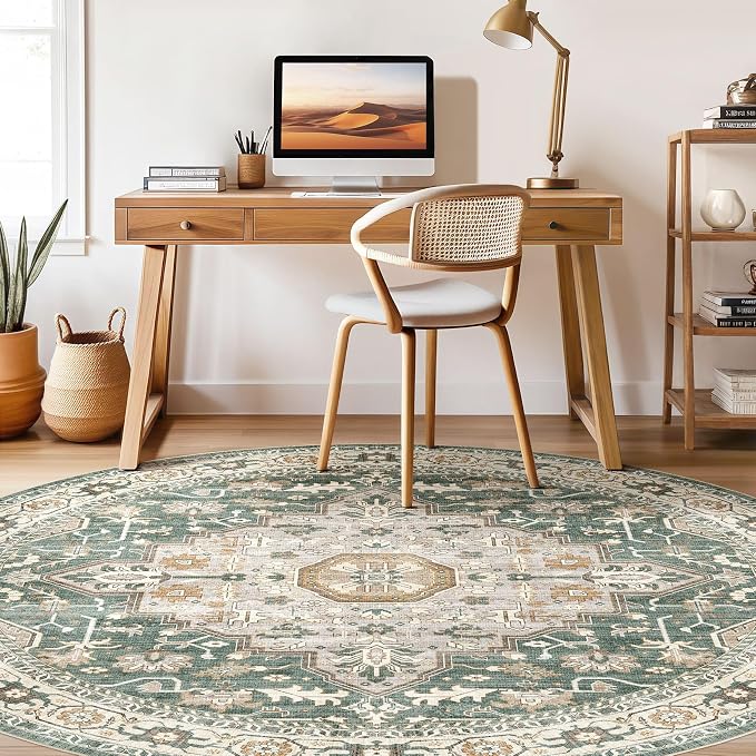 Round Rug Living Room Rugs: 8x8 Washable Boho Neutral Large Circle Soft Indoor - Image 7