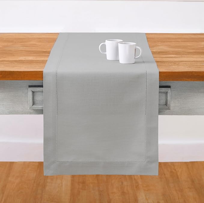 Solino Home Cotton Linen Light Grey Table Runner 72 Inches Long by SolinoHome