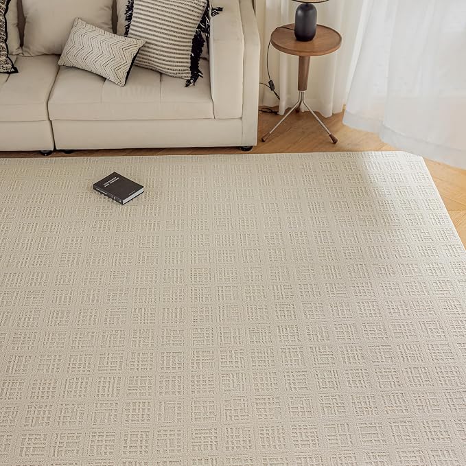 jxgzyy Beige Area Rug, 0.36'' Thick Low Pile Textured Rug, Modern Aesthetic - Image 5