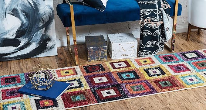 Unique Loom Estrella Collection Colorful, Squares Modern, Abstract Area Rug - Image 6