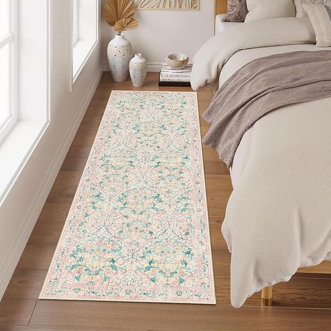 MUJOO Washable Runner Rug Pink, Floral 2x6 Runners - Image 6