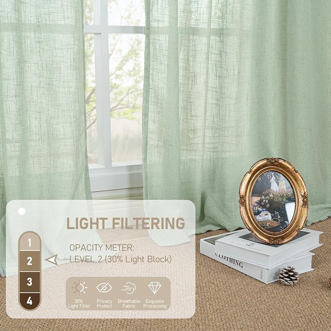 LAMIT Semi Sheer Linen Curtains 45 Inches Long, Light Filtering Panels Back Tab - Image 4