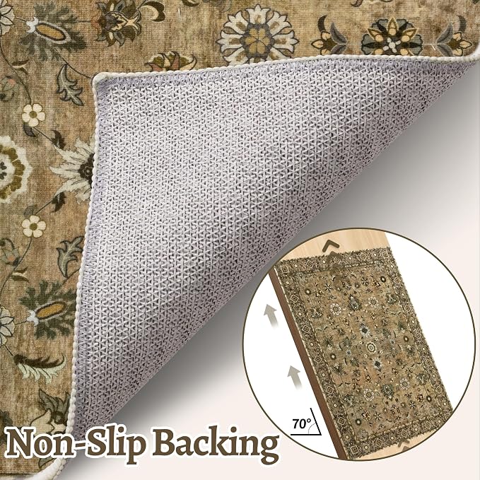 2x10 Hallway Runner Rug, Washable Non-Slip Vintage Floral Boho Runner Rug - Image 5