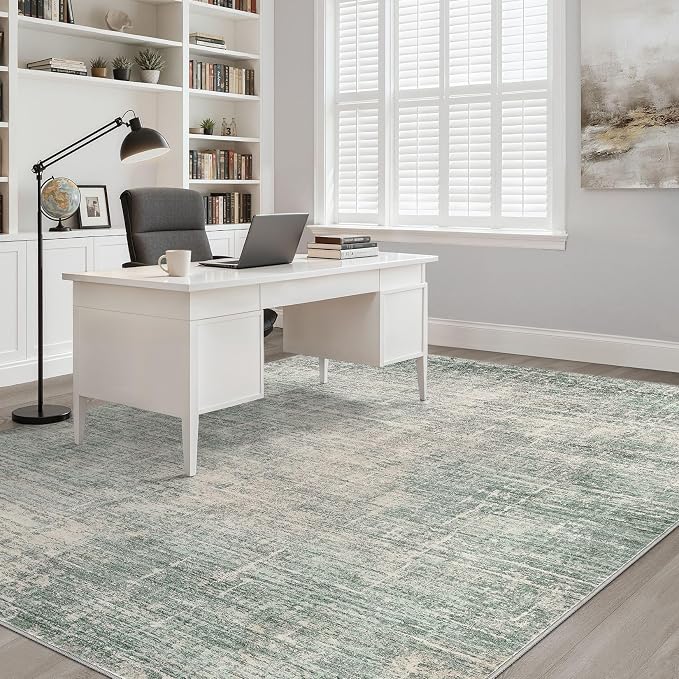 9x12 Area Rug Living Room: Washable Large Neutral Green Rugs Abstract Soft - Image 7