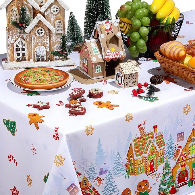 Tiamon 60 x 104 Inch Christmas Gingerbread Tablecloth Reusable Gingerbread Man - Image 4