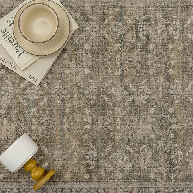 8x10 Brown Area Rug for Living Room Washable Vintage Distressed Carpet Large - Image 8