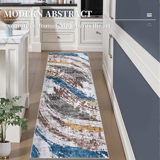 Ciicool 2x6 Washable Runner Rug, Modern Abstract Hallway Rugs Runner, Non-Slip - Image 2
