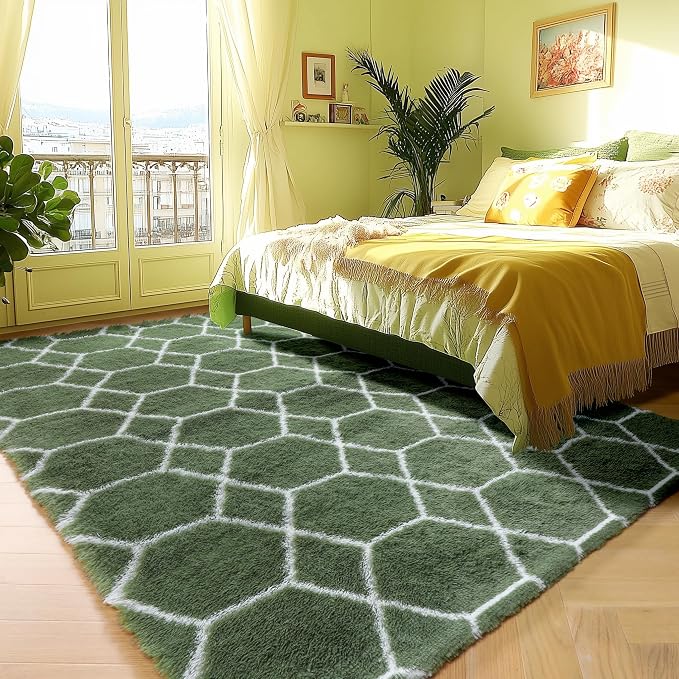 ONASAR Area Rugs for Bedroom Living Room, Washable 4x6 Fluffy Olive Green and - Image 4