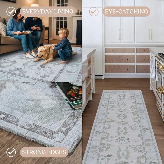 Fame Living Cream Beige Oushak Runner Rug, Modern Runners, Runner - Image 4
