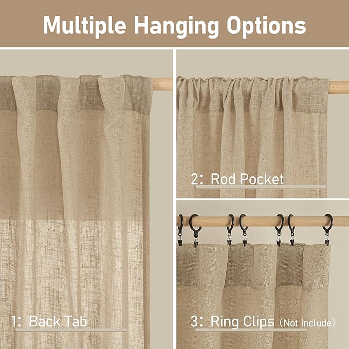 LAMIT Linen Blended Curtains for Bedroom, Faux Linen Textured Light Filtering - Image 3