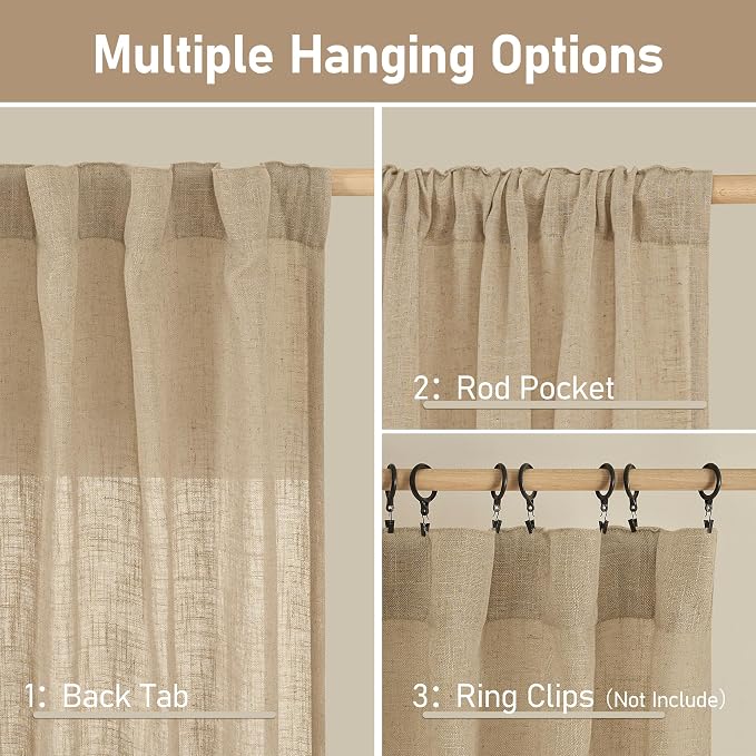 LAMIT Brown Linen Window Curtains 30 Inches Long 2 Panels, Semi Sheer Light - Image 3