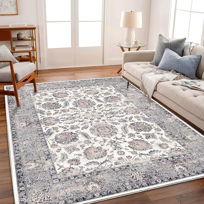 Washable Area Rug 4x6 Rugs for Living Room Retro Flowers Machine Non-Slip - Image 2