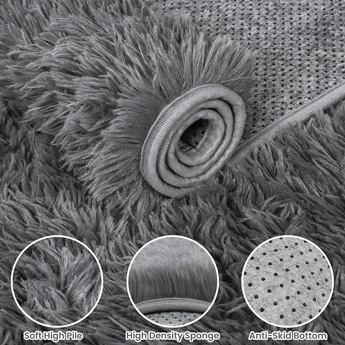 5x7 Area Rugs for Living Room Rug: Soft Fluffy Shag Light Gray Rugs for Bedroom - Image 6