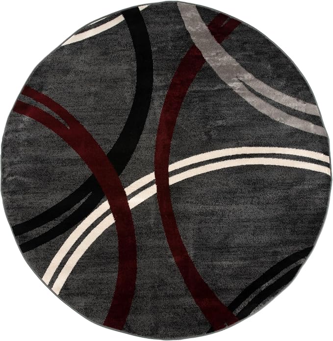 Rugshop Modern Wavy Circles Design Non-Shedding Round Rug, Carpet - Image 2