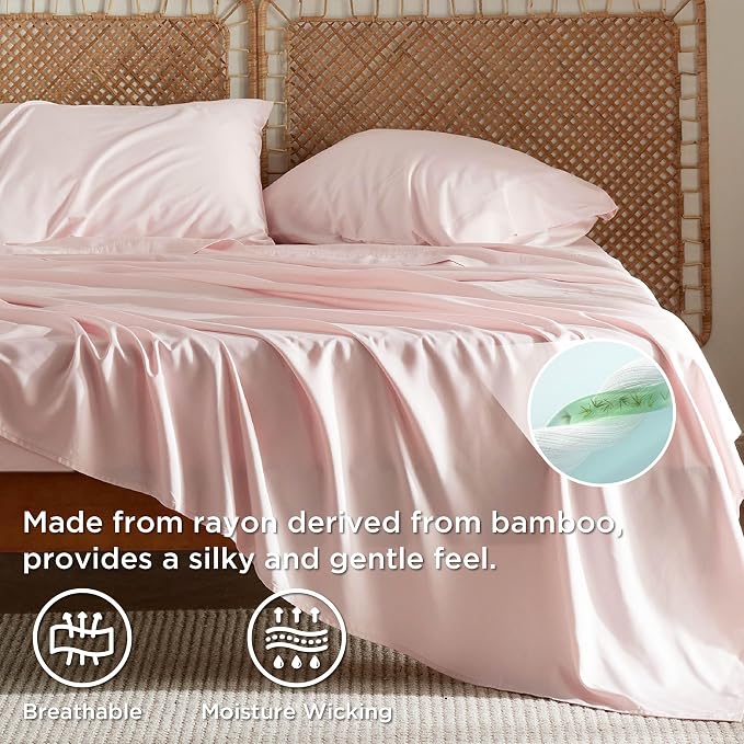 Bedsure Queen Sheet Set, Rayon Derived from Bamboo, Cooling Sheets, Breathable - Image 3