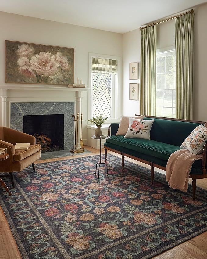 Loloi Rifle Paper Co. Rosa Collection RSA-01 Black 8'-4" x 11'-6" Area Rug by Loloi