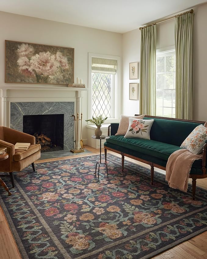 Loloi Rifle Paper Co. Rosa Collection RSA-01 Black 2'-6" x 12'-0" Runner Rug by Loloi