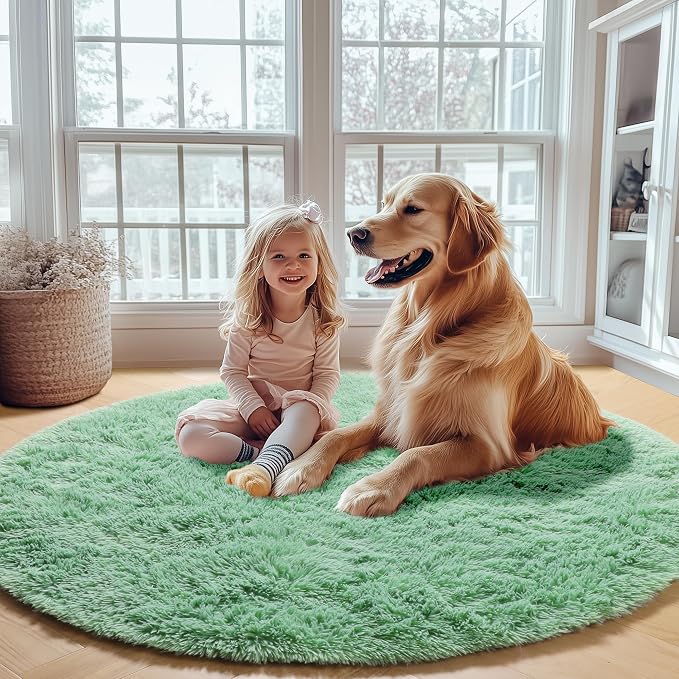 ONASAR Sage Green Round Area Rugs 5ft, Fluffy Soft Bedroom Circle Rug - Image 7