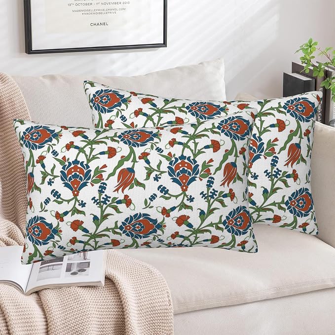 Throw Pillow Cover Case Vintage Floral Pillow Covers 20x12 Inch Set of 2 - Image 5